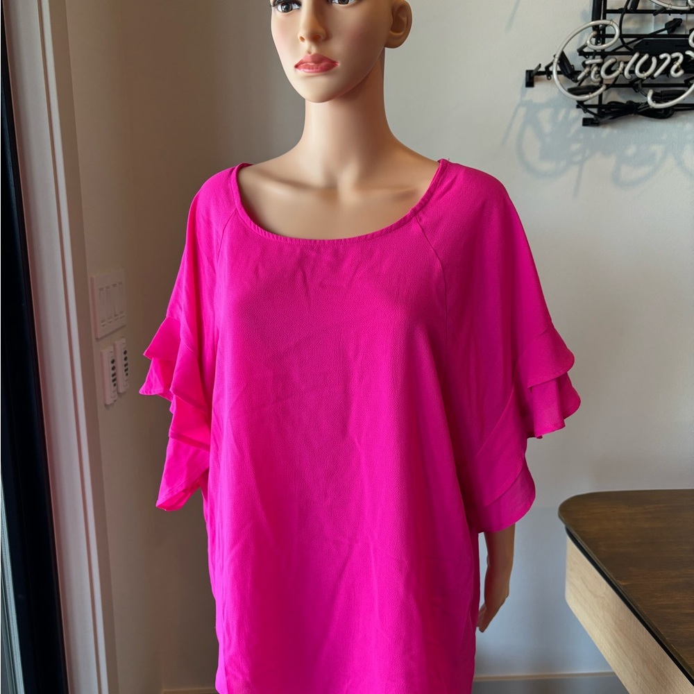 Umgee Pink Flutter Sleeve Blouse Relaxed Fit